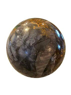 Polished Jasper Stone Sphere With Etched Elephant Unique Brown & Gray JHHM2033